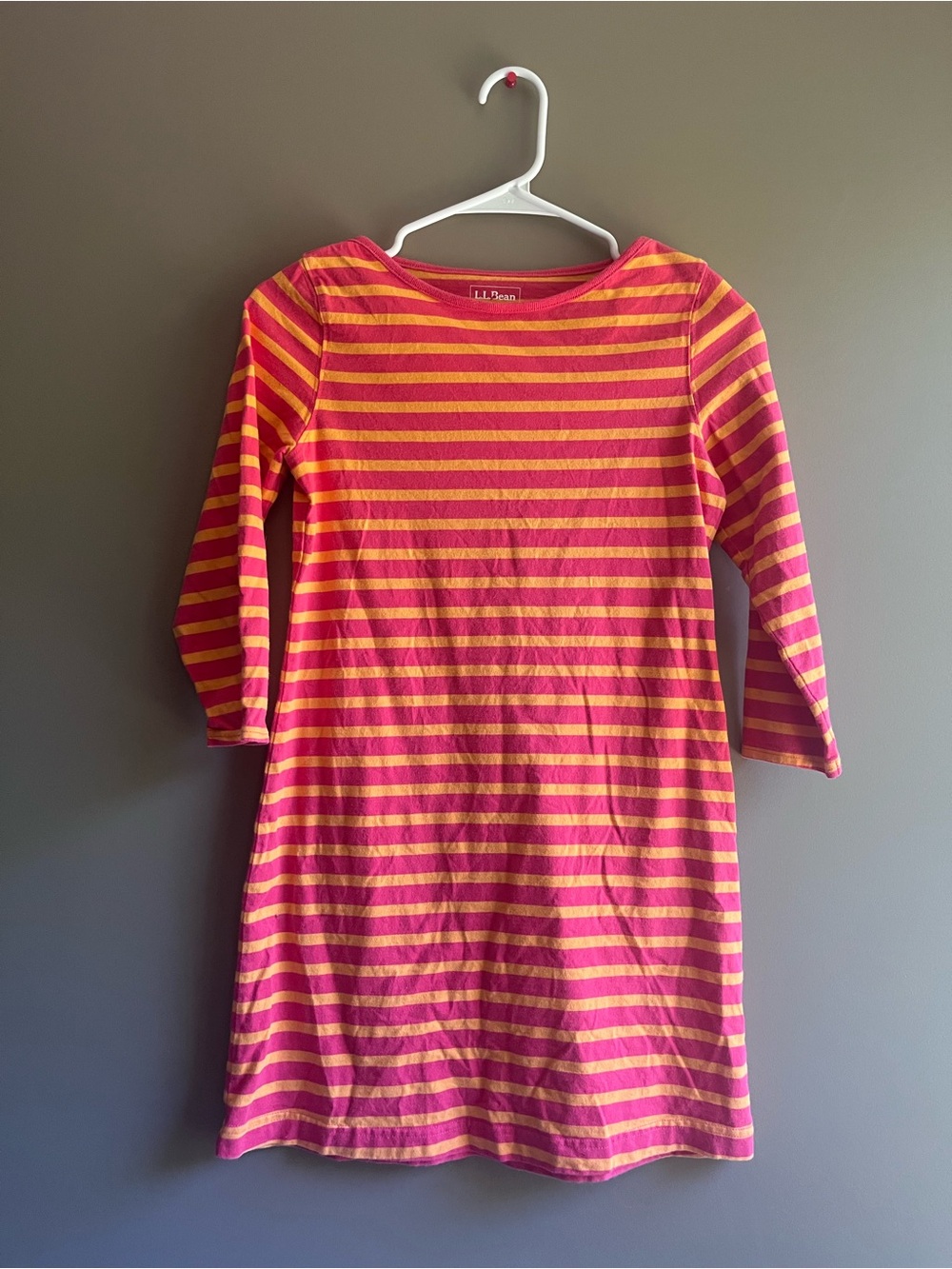 L.L. Bean Girls' Hot Pink and Yellow Striped Cotton Dress